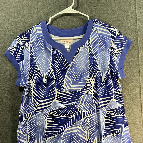 Stan Herman The Hamptons Petite 100% Cotton V-Neck Caftan Ocean/Palm Size PXS - Picture 5 of 10